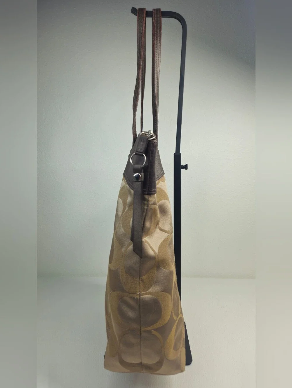 Authentic Coach Signature Jacquard Leather Large Tote Shoulder Bag Brown Tan